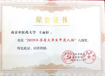 王雨轩入围奖证书